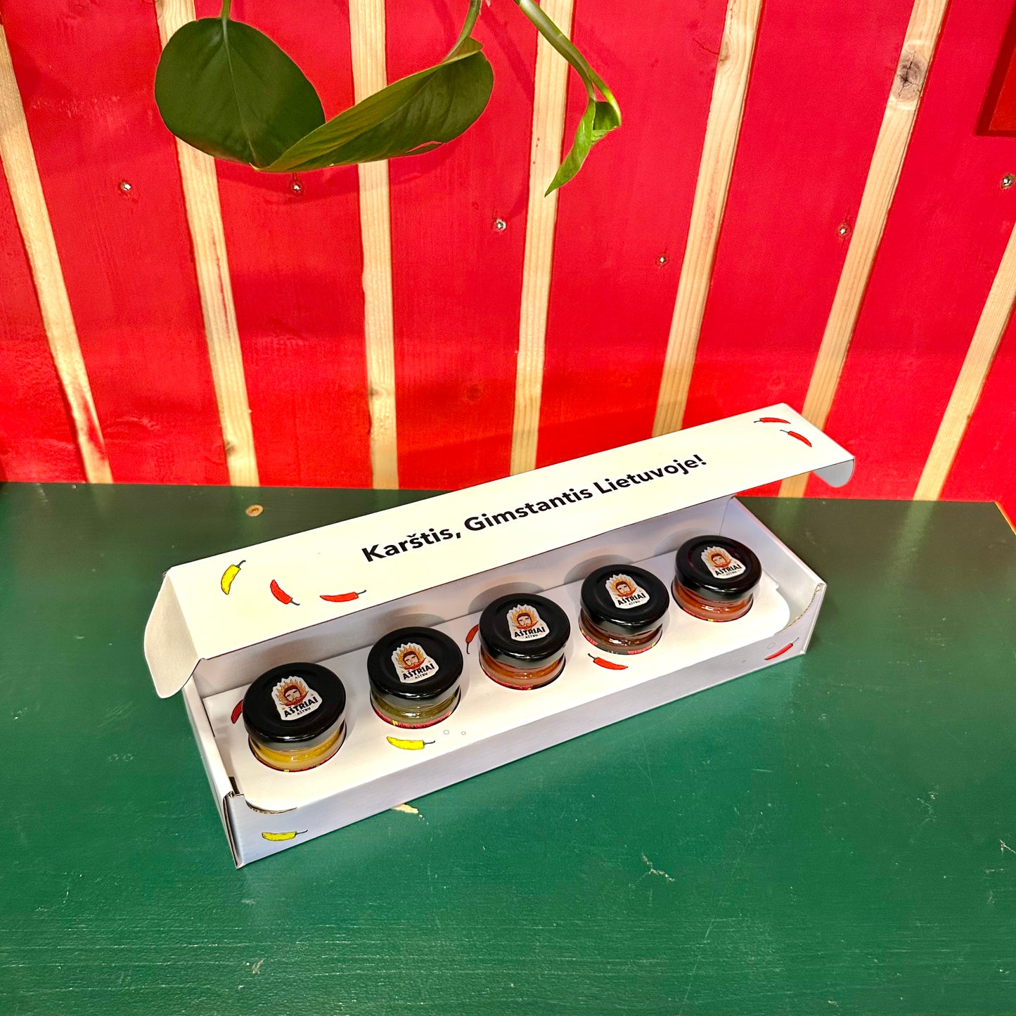 Aštrių Mini padažų rinkinys - Nuo Gaivos iki Liepsnos – Pilnas 5-ių Padažų Setas